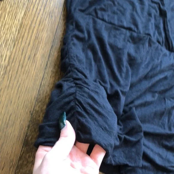 Elegant Black Ruched Seep V-Neck Stretch 3/4 Sleeve Sexy Bodycon Top - Picture 4 of 6